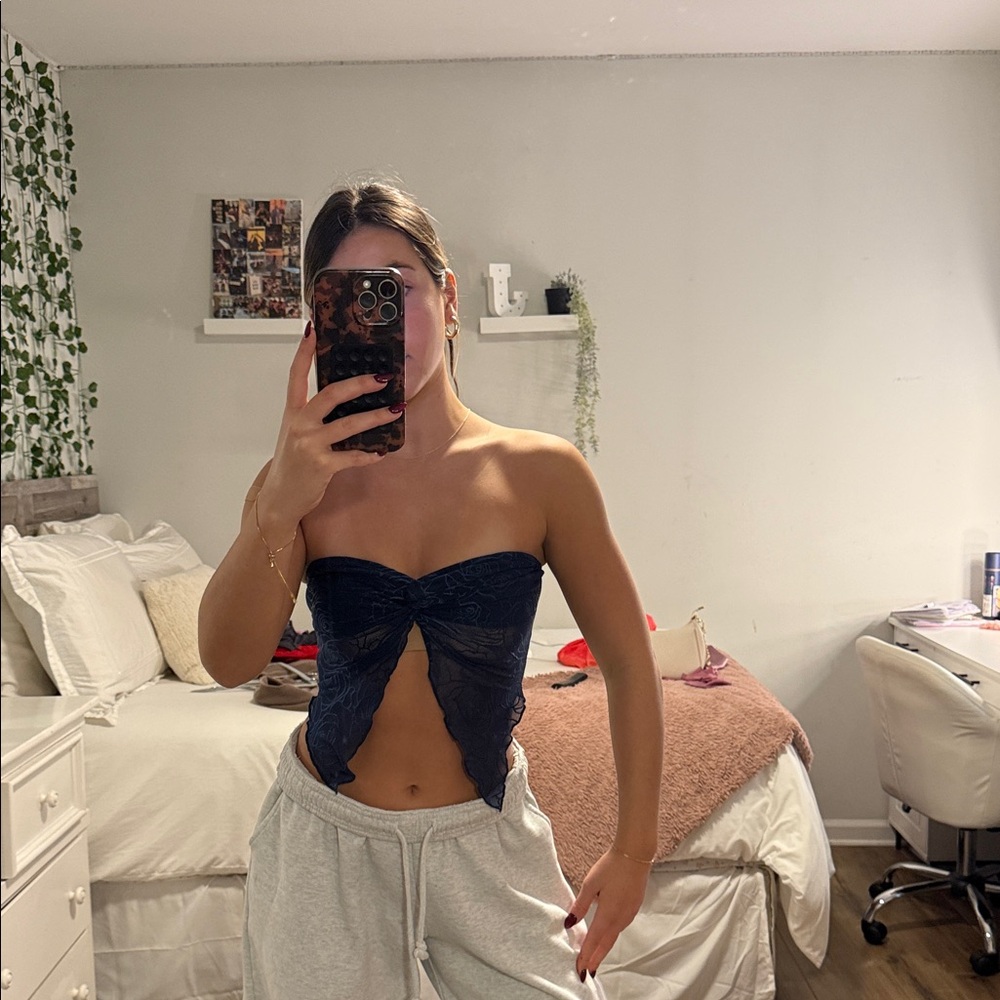 Stylish Navy Blue Strapless Top